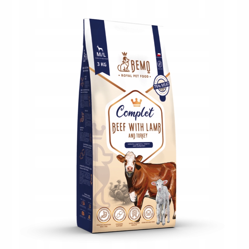 Levně Suché krmivo pro psy Bemo Complet 3 kg M/L hovězí krůta jehněčí maso