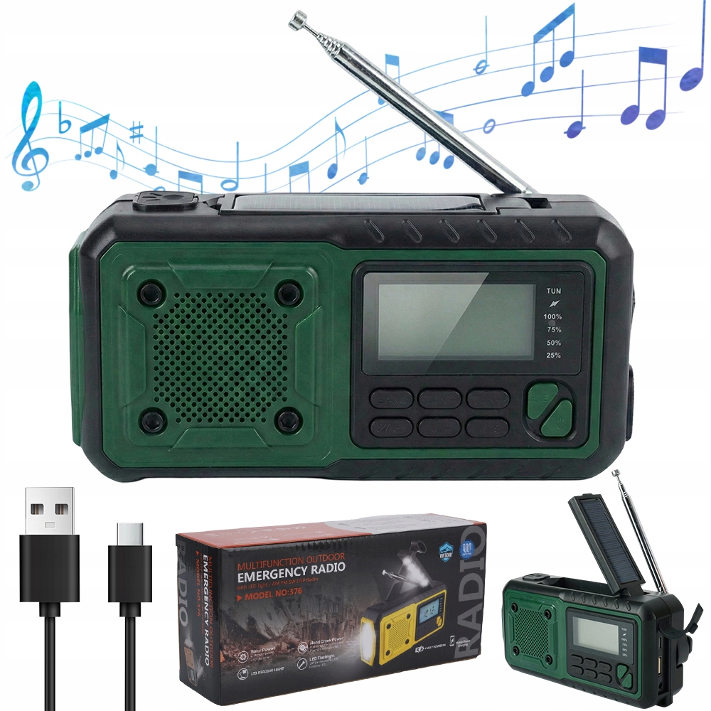 Rádio Na Kliku Přenosné Solární Kuchyňské Dynamo Svítilna Powerbank 4000 mAh