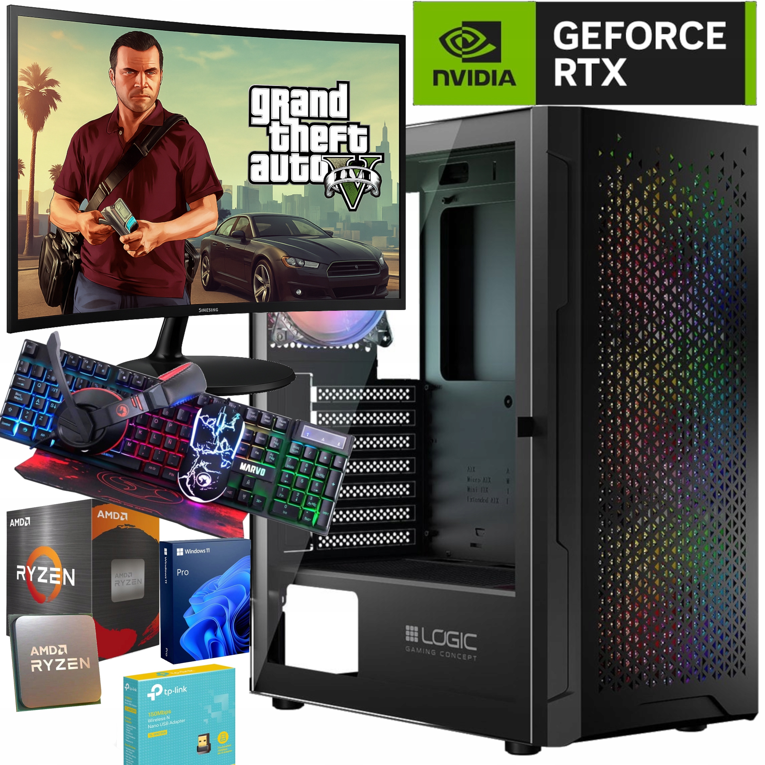 Zestaw Komputer Gamingowy Rtx 4060 l Ryzen 5 l 1TB Ssd l 32GB Ram Win 11