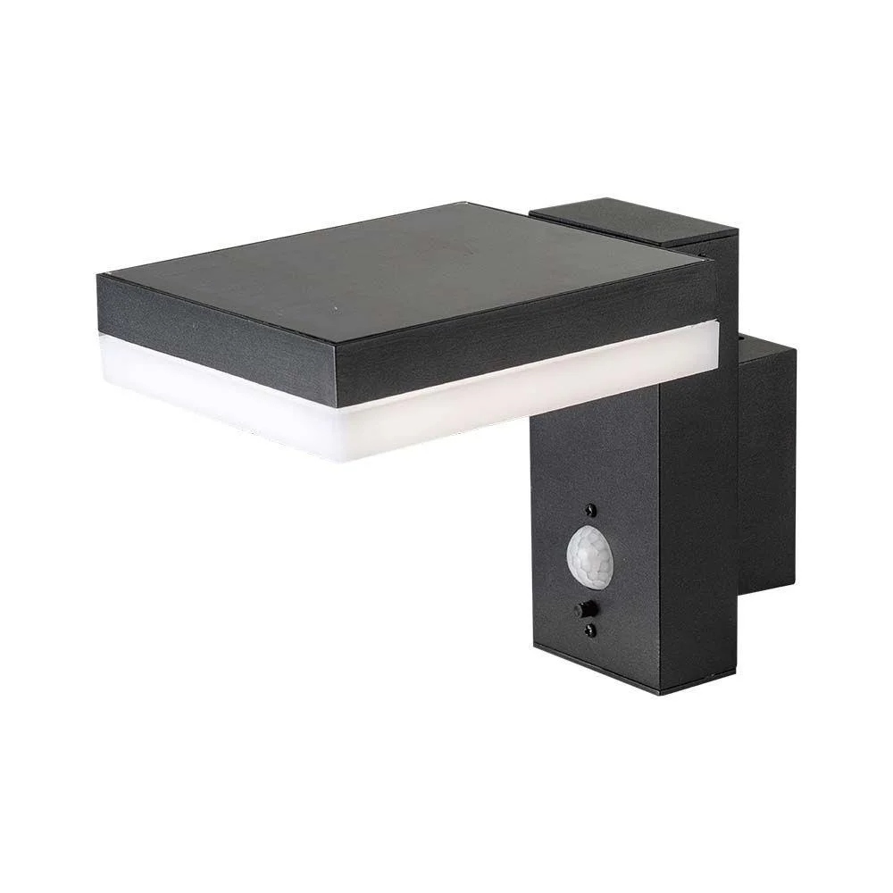 Venkovní nástěnné Led solární svítidlo s pohybovým senzorem, černé V-tac