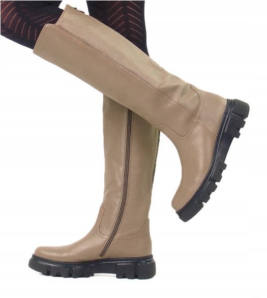 Kožené kozačky na platformě Gabor , taupe, vel 37