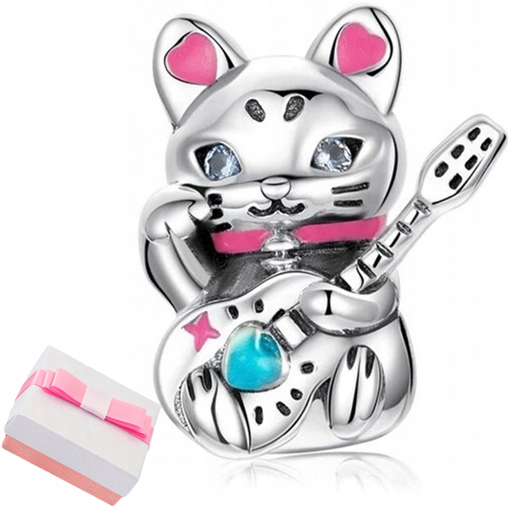 

Srebrny Charms Kot Z Gitarą Zawieszka Beads Gitara