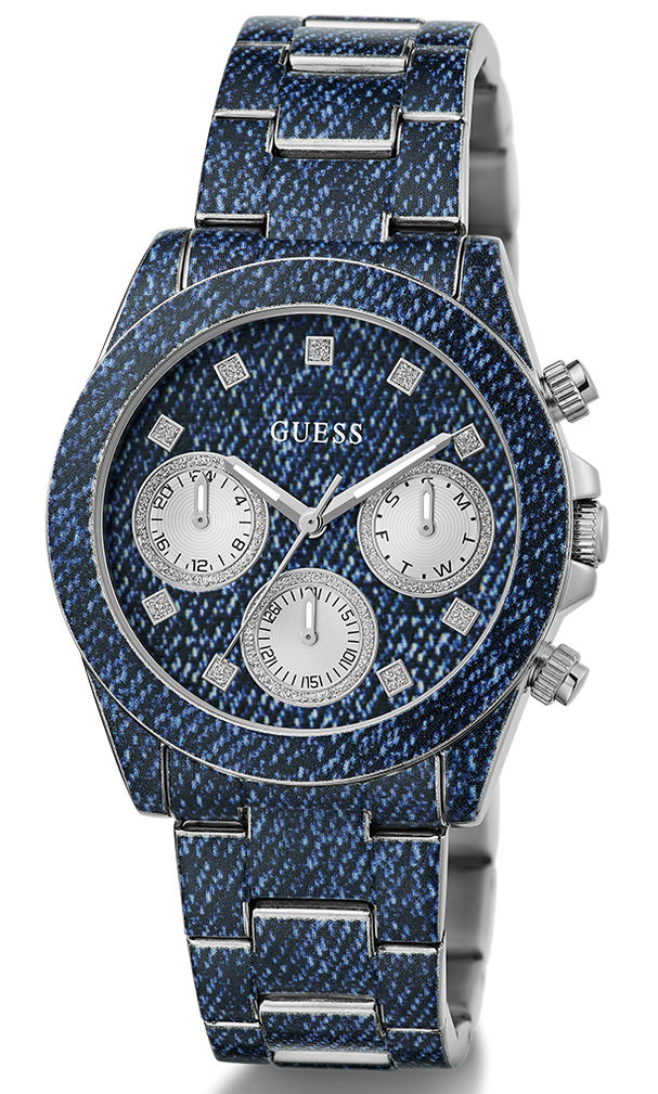 Dámské Elegantní Modré Hodinky Guess Iconic Denim GW0750L1 Zirkony