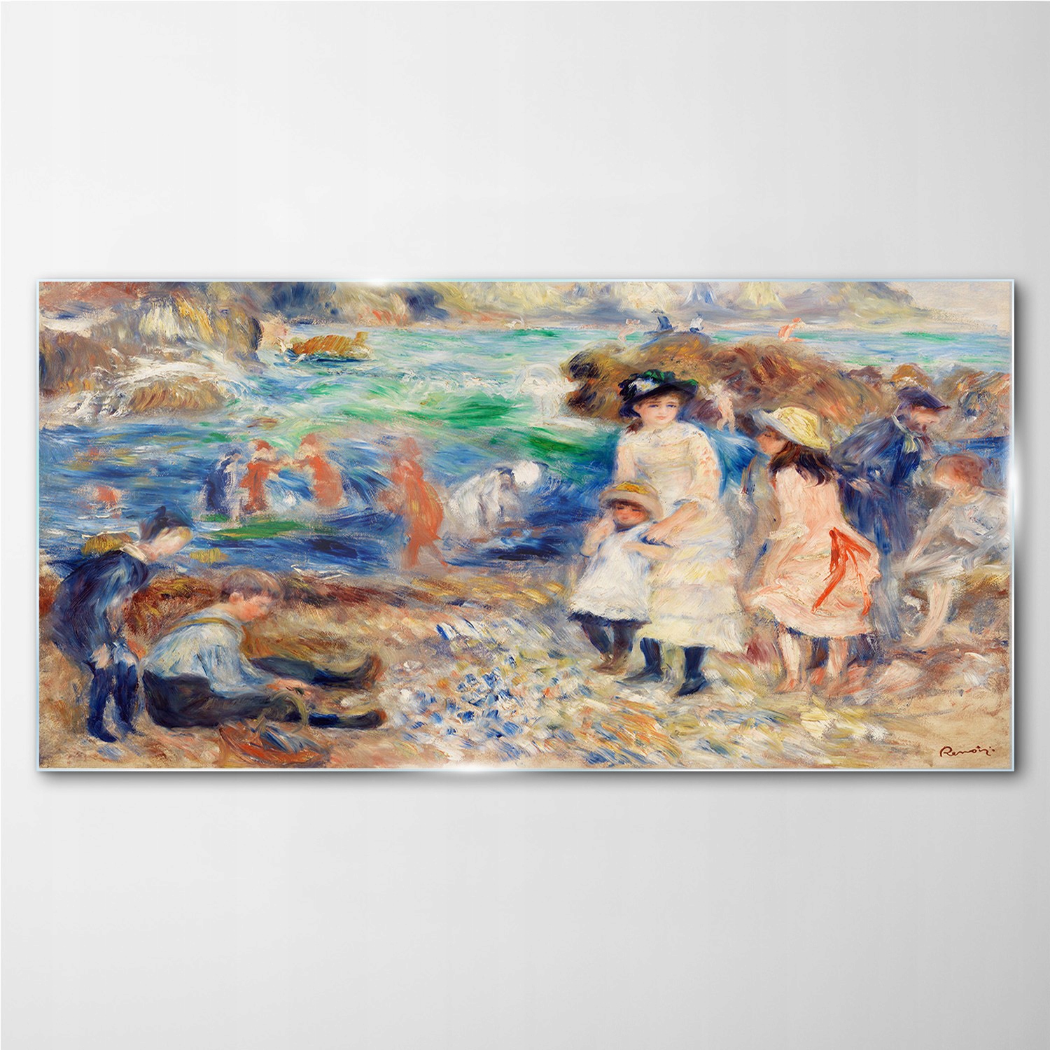 

Obraz szklany Wybrzeże ludzie fale skały 100x50