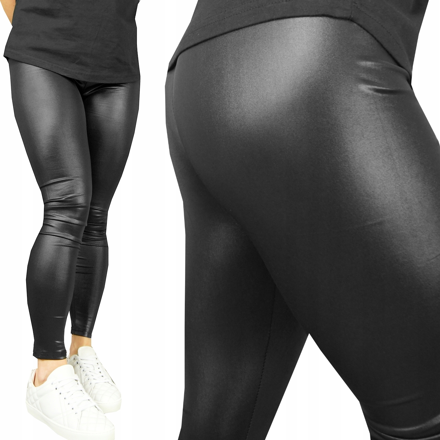 

Legginsy Latex Woskowe Czarne skóra spodnie XXL