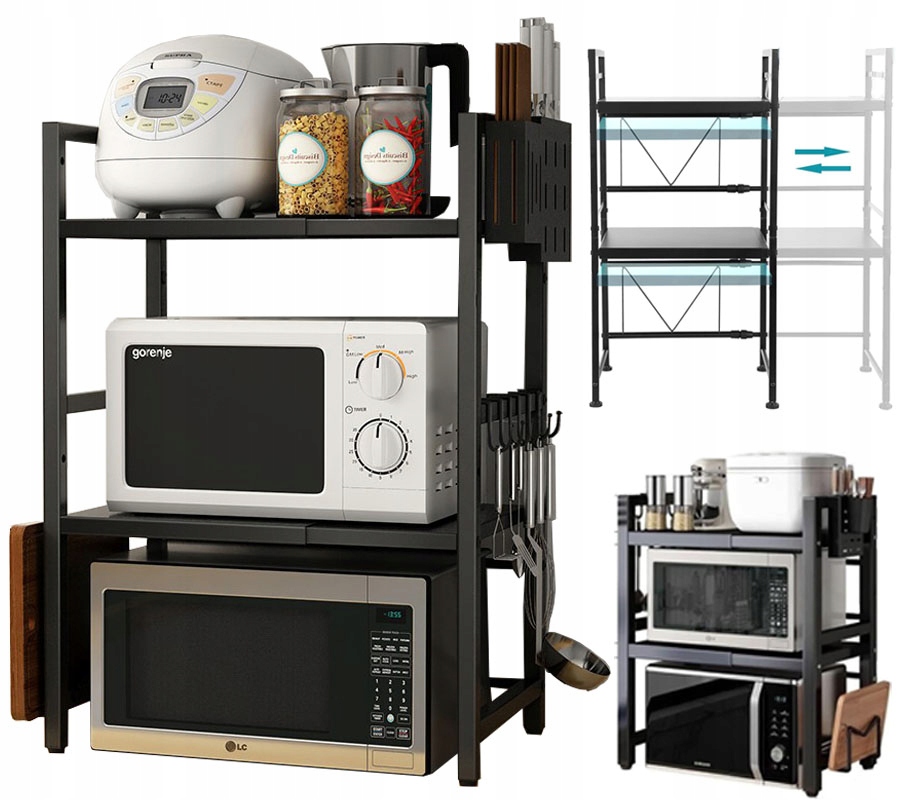 PÓŁKA STOJAK NA MIKROFALÓWKĘ PÓŁKA KUCHENNA REGULOWANA+OCIEKACZ NA SZTUĆCE
