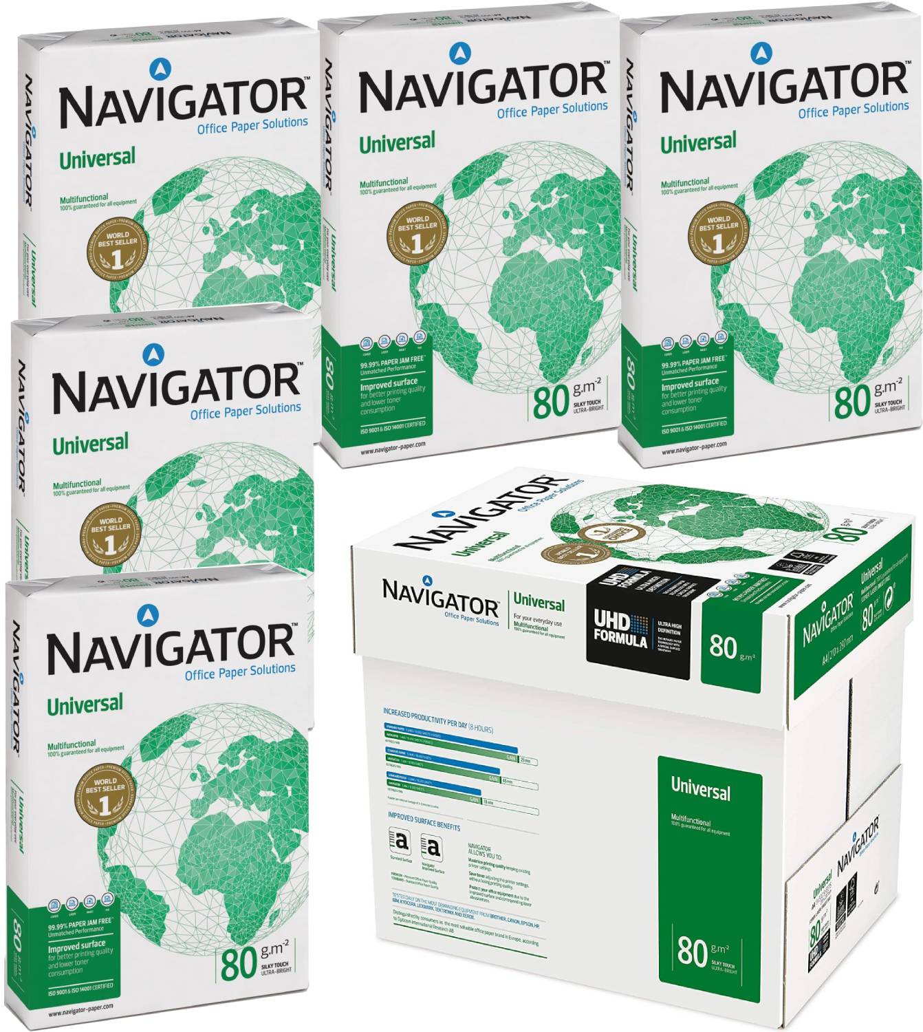 Karton 5 ryz Papier ksero Navigator L A4 80g 2500