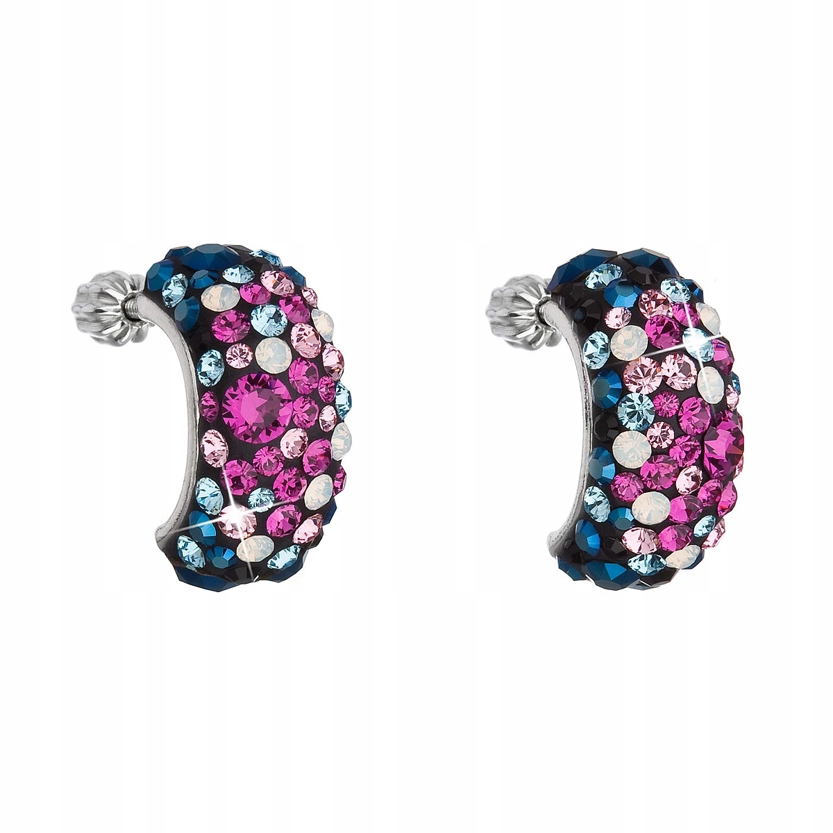 Stříbrné náušnice visací s krystaly Swarovski mix barev půlkruh 31164.4