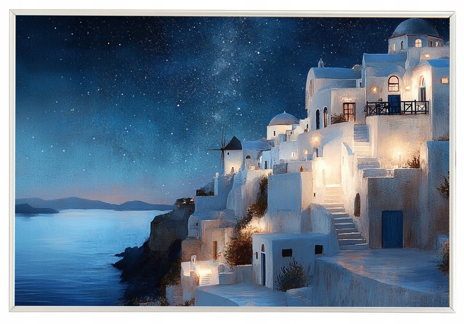 Plakát Rámeček Aluminium Krajina Řecko Ostrov Santorini Město Noc 60x40