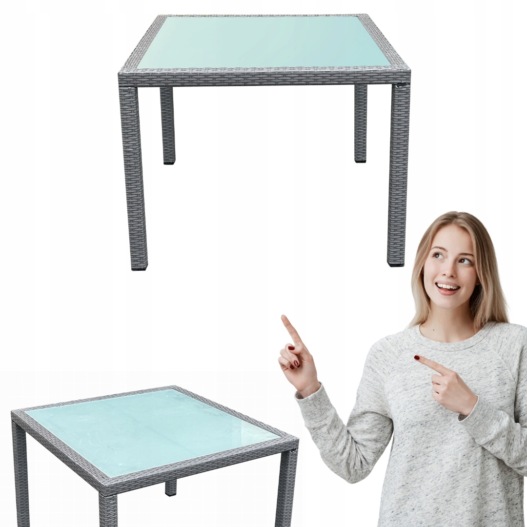 Záhradný stôl Šedý Technorattan Stolík na balkón Pevná doska 100x100 cm