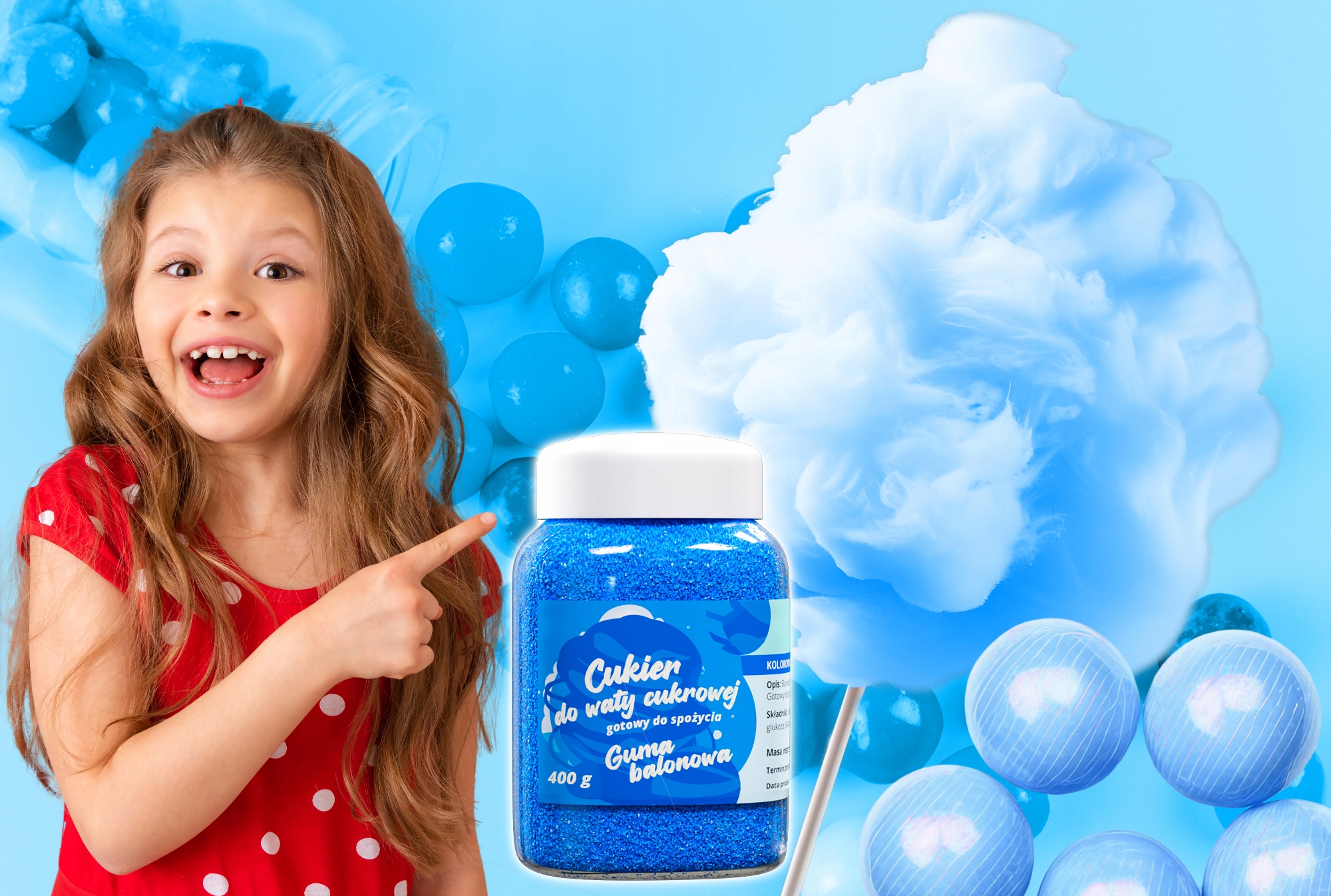 Kolorowy CUKIER DO WATY CUKROWEJ 400g GUMA BALONOW Stan opakowania oryginalne