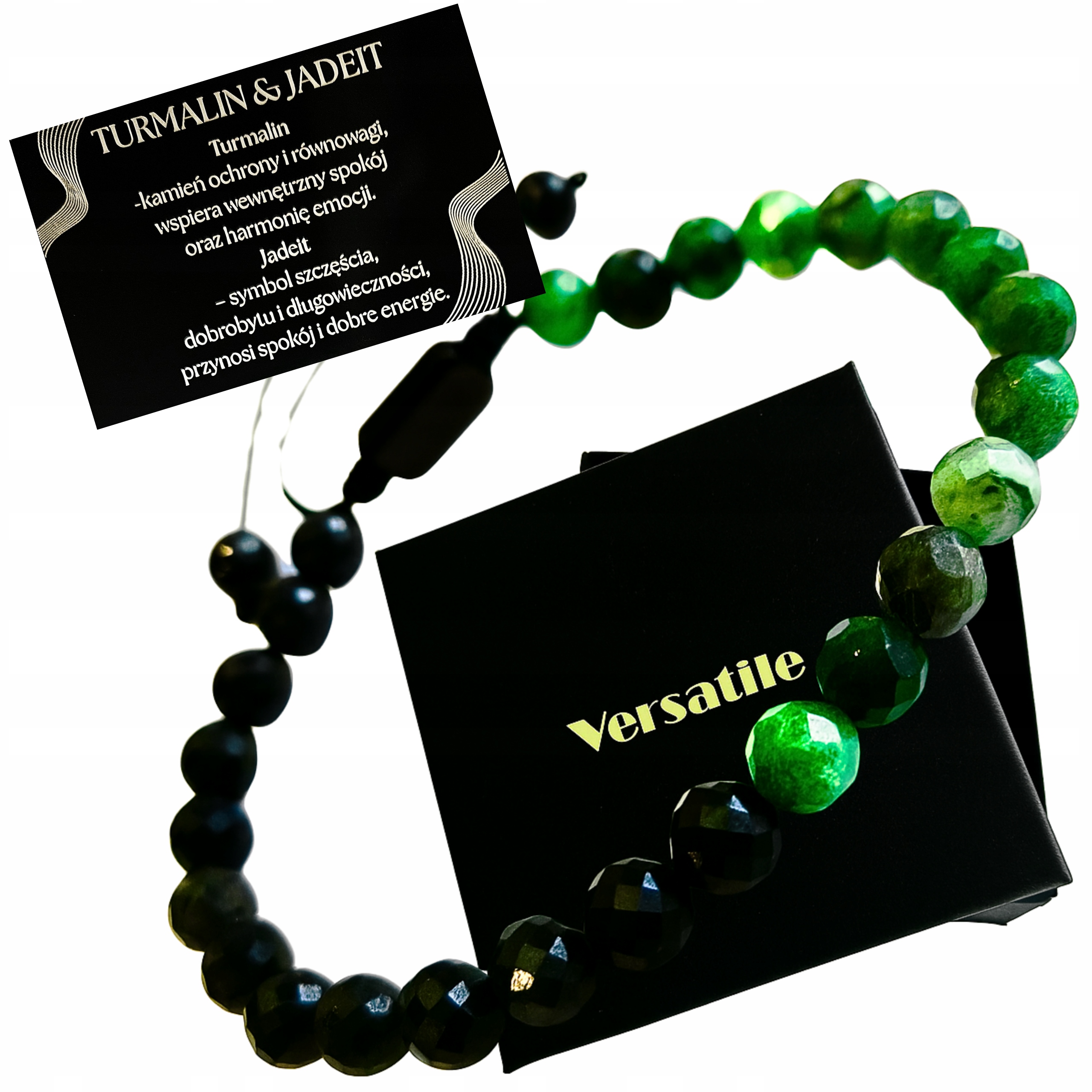 Piękna Regulowana Bransoletka Czarny Turmalin I Jadeit Australijski Jakość