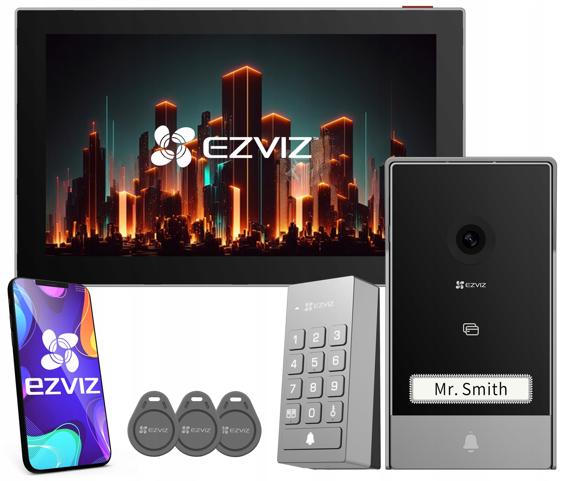 Videovrátnik WiFi 2-žilový Ezviz TP7 Dotykový displej 7" Kód Kľúčenky Aplikácia