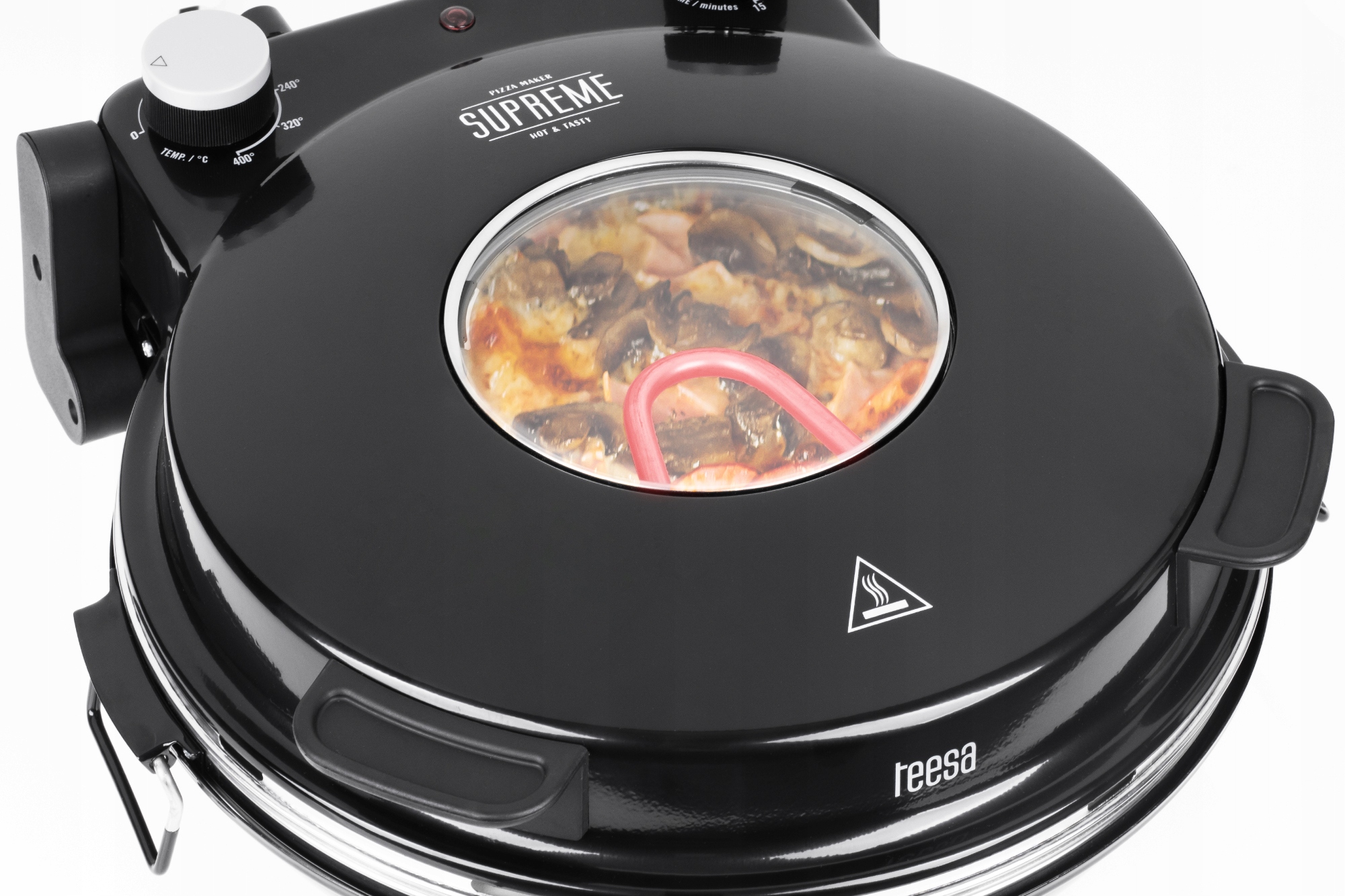 Piec do pizzy Teesa 400°C 1200W kamień okienko 2 łopatki Wysokość produktu 25 cm