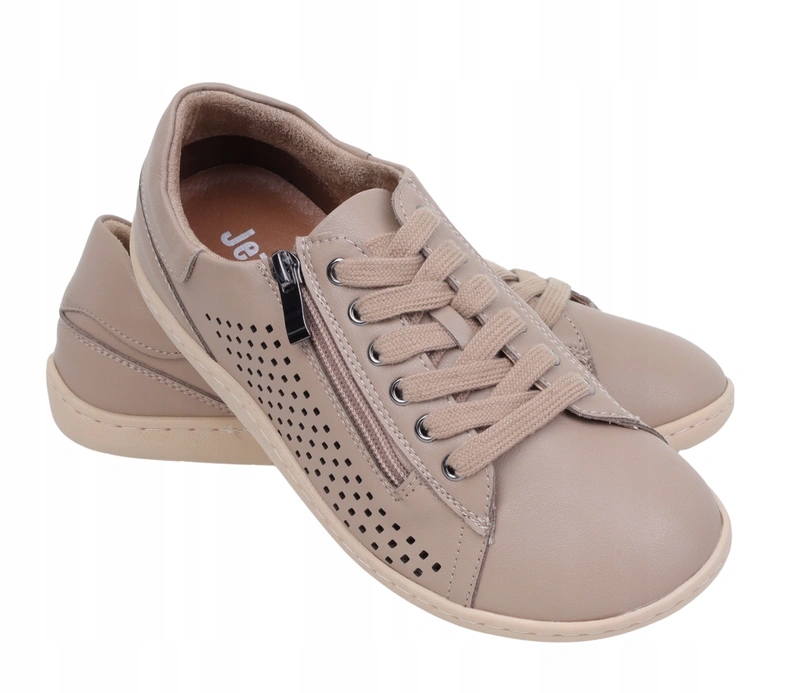 Jasno brązowe półbuty damskie ze skóry naturalnej sportowe Barefoot