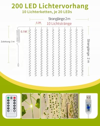 KASZOO Efeu Lampa LED 200 Sztuk Girlanda Sztuczna Na USB I Baterie — miniatura 2