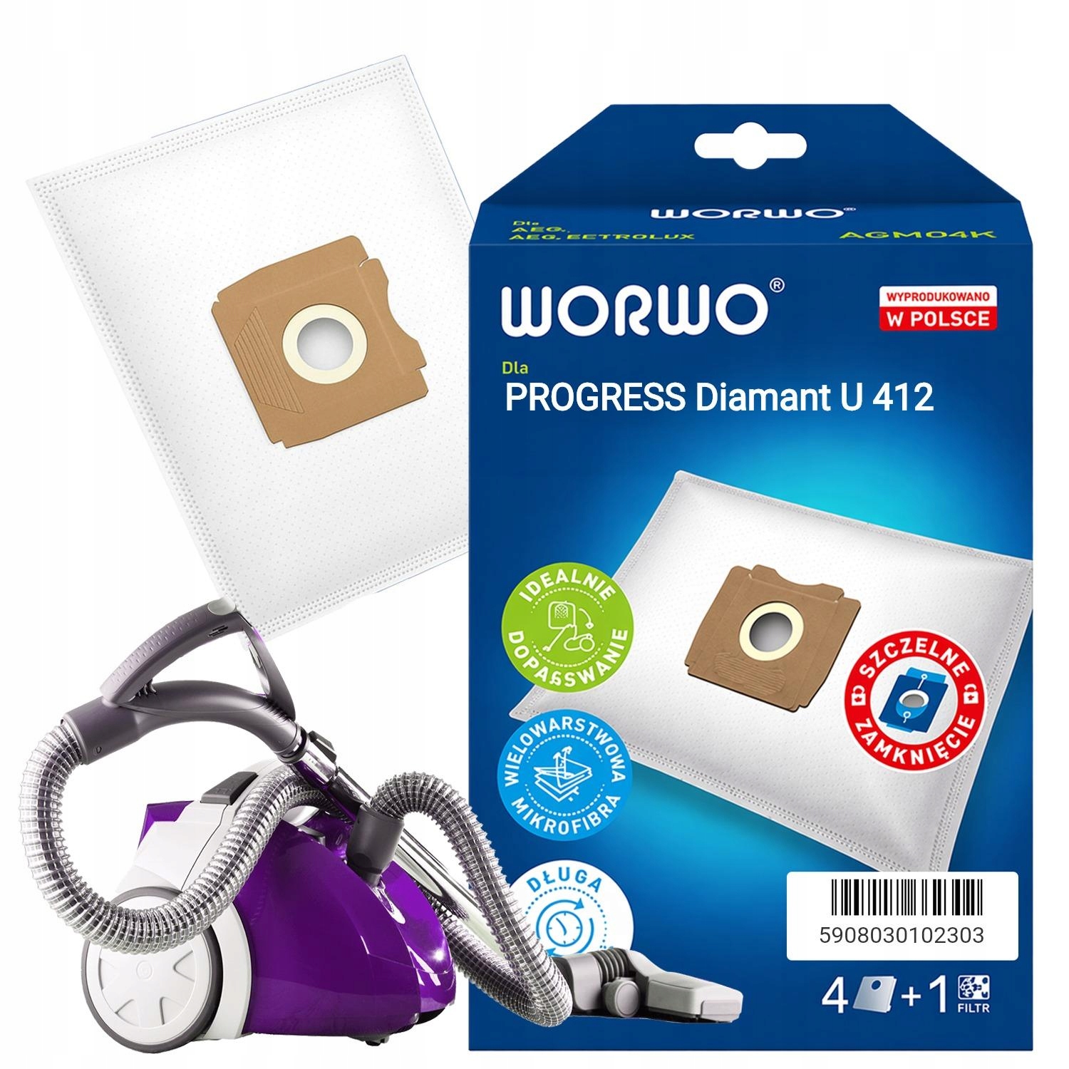 Worki Do Odkurzacza Progress Diamant U 412 AGMB01, 4 Sztuki, Filtr