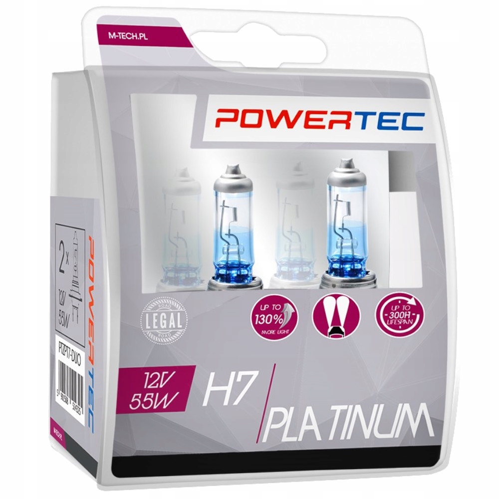 2x Żarówka H7 Powertec Platinum Plus 130% 55W Komplet Homologacja Ece R37