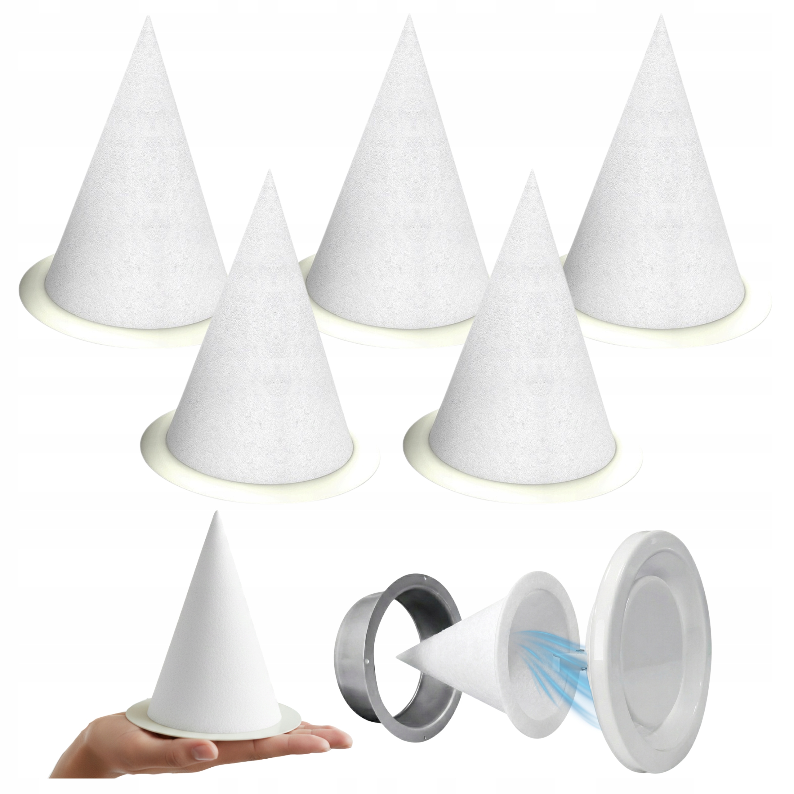 5 x Kuželový Filtr pro anemostat Mřížky 200 mm S Těsněním Pro Ventilaci