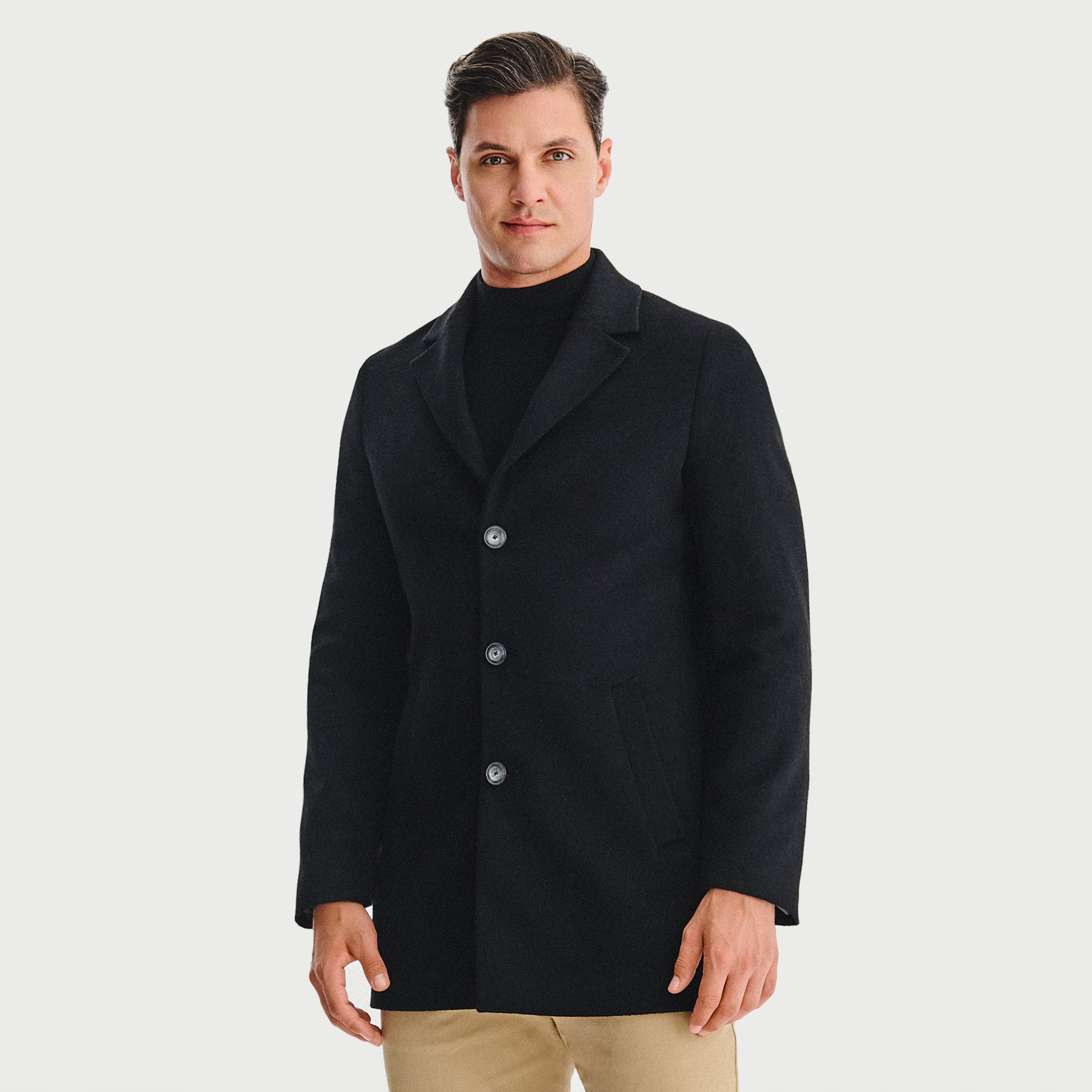 Černý pánský vlněný kabát Pako Lorente s jedním zapínáním, vel 58