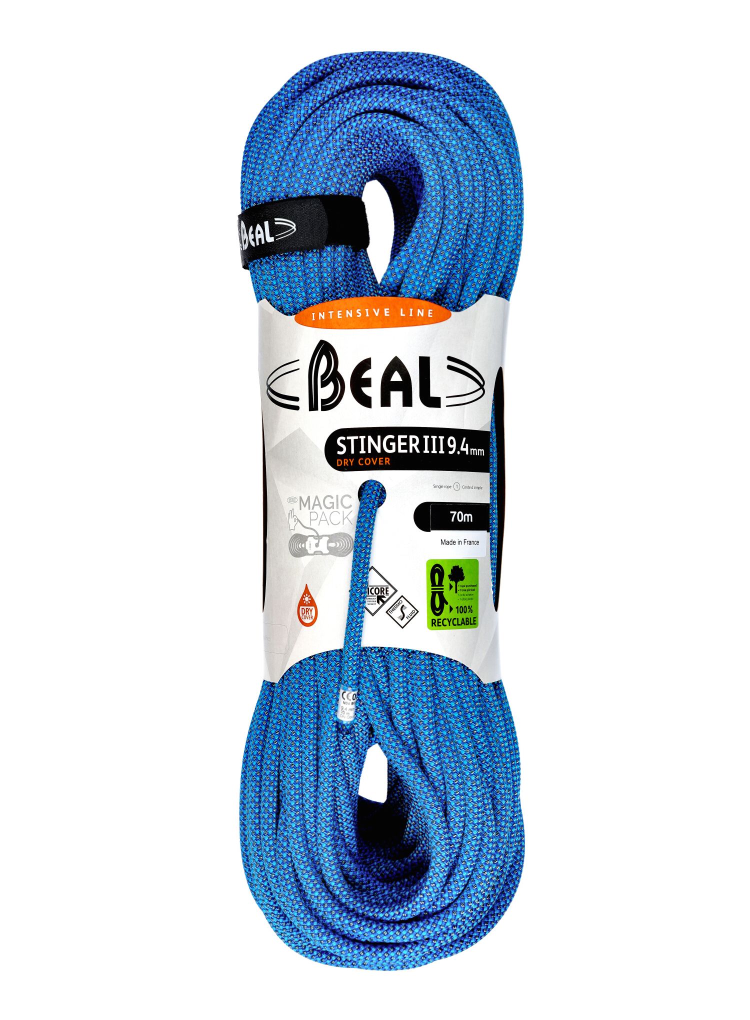 Dynamické lano Beal Stinger III 9,4 mm 70 m Unicore Dry Cover modré