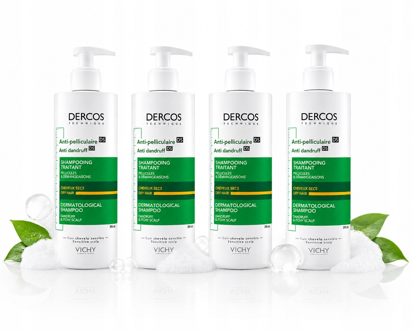 Vichy Dercos Anti-dandruff Ds Szampon Przeciwłupieżowy Zestaw 4 × 390 ML
