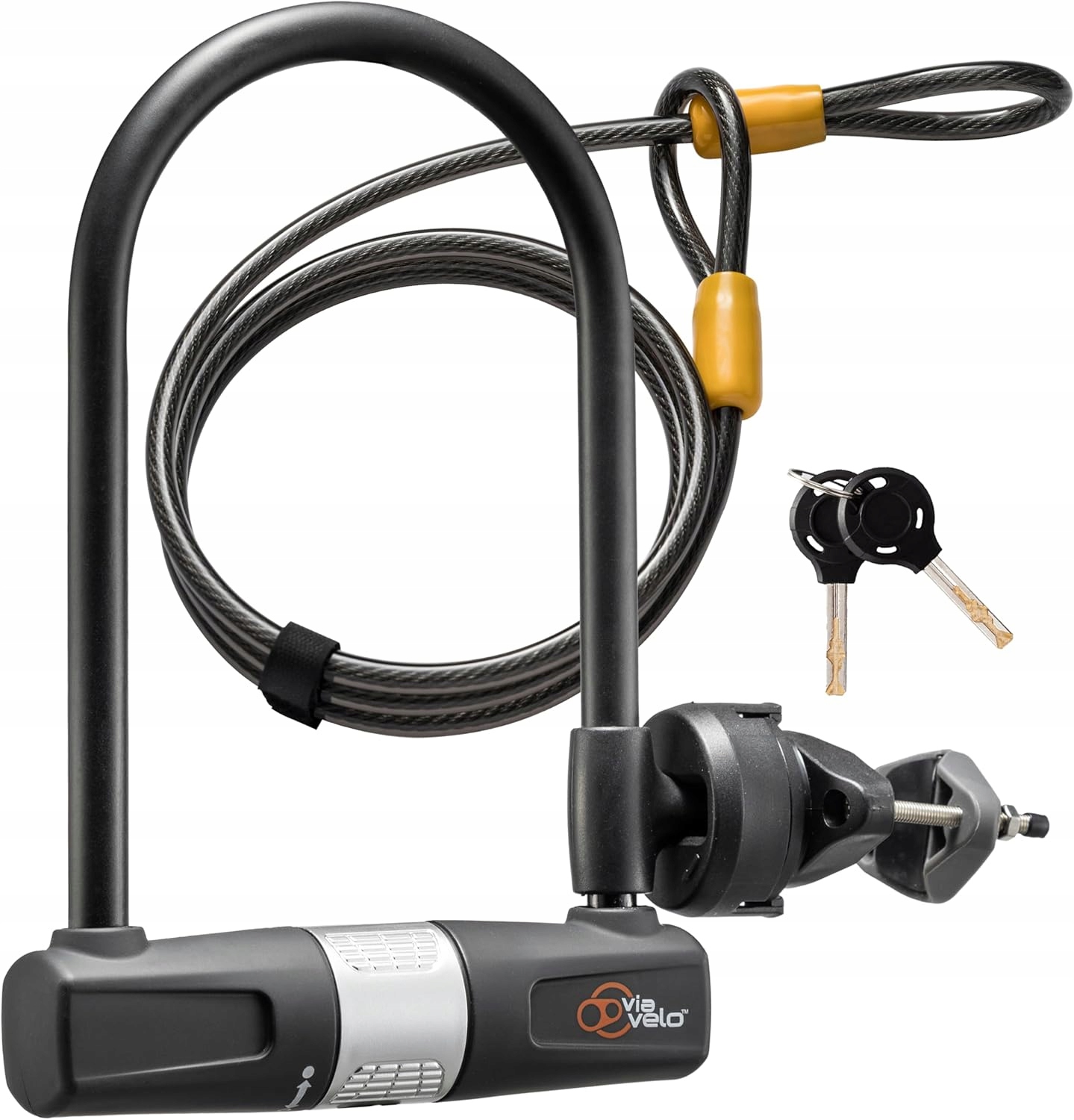 Cyklistický zámek U-lock s pružnou spirálovou linkou Ø14 mm