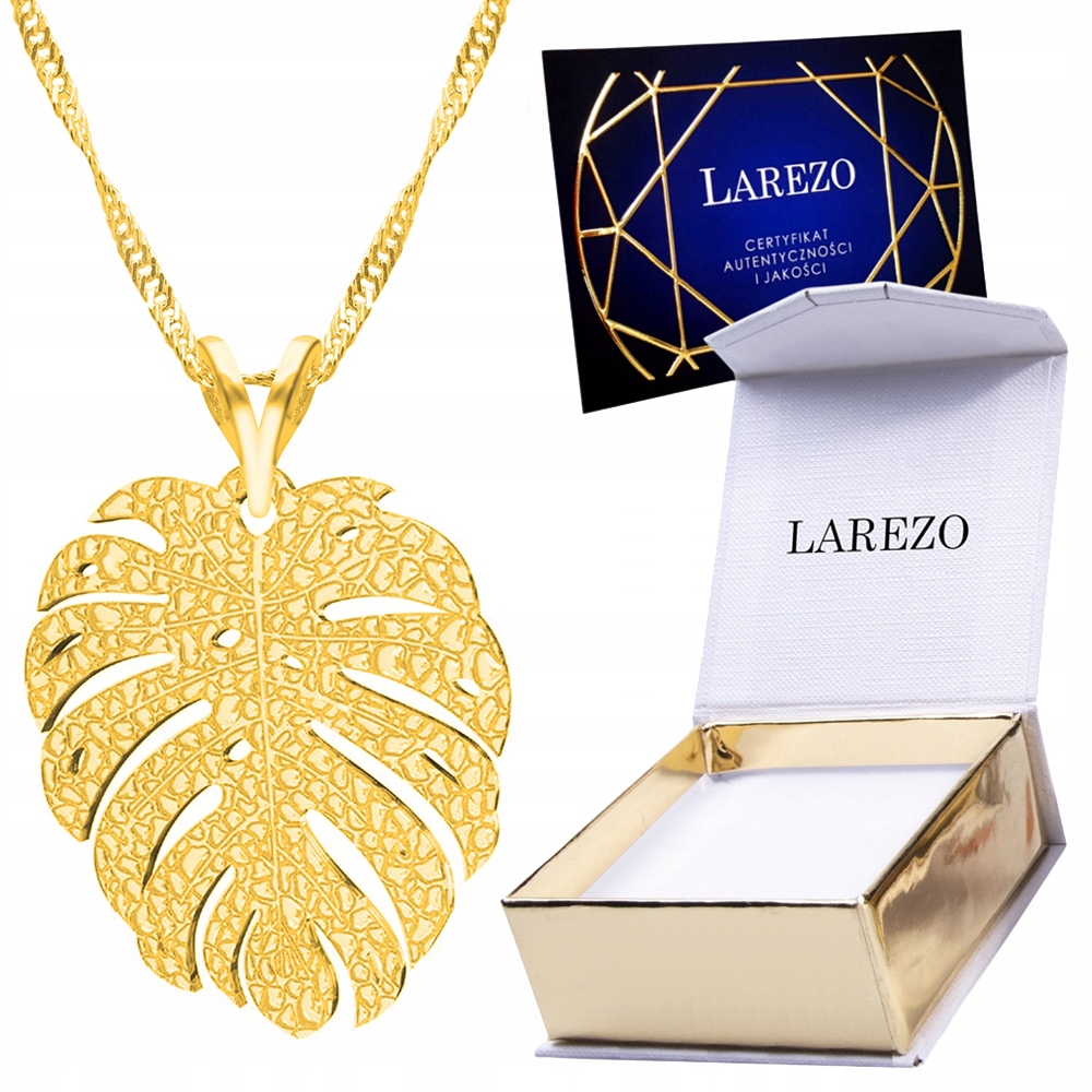 Zlatý náhrdelník 925 s listem a lesklým listem, pozlacený 24K