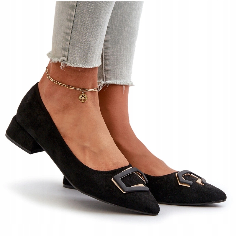 Eko Semišové Lodičky S Nízkým Podpatkem A Ozdobou S.barski KV27-034 Černé 37