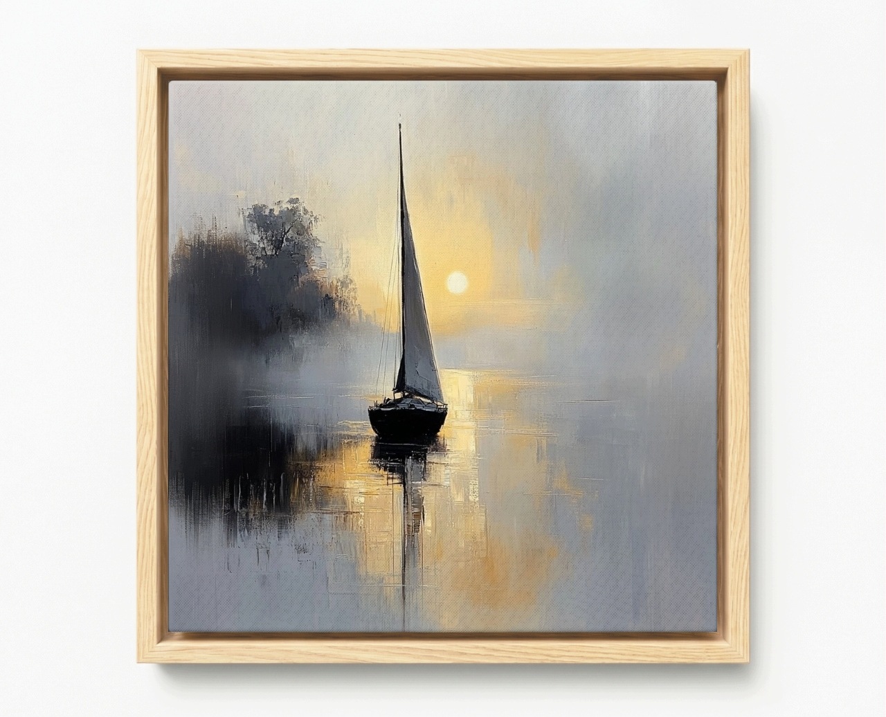 Obraz Rám Americký Box Ráno Jezero Slunce Úsvit Loď Plachetnice 60x60