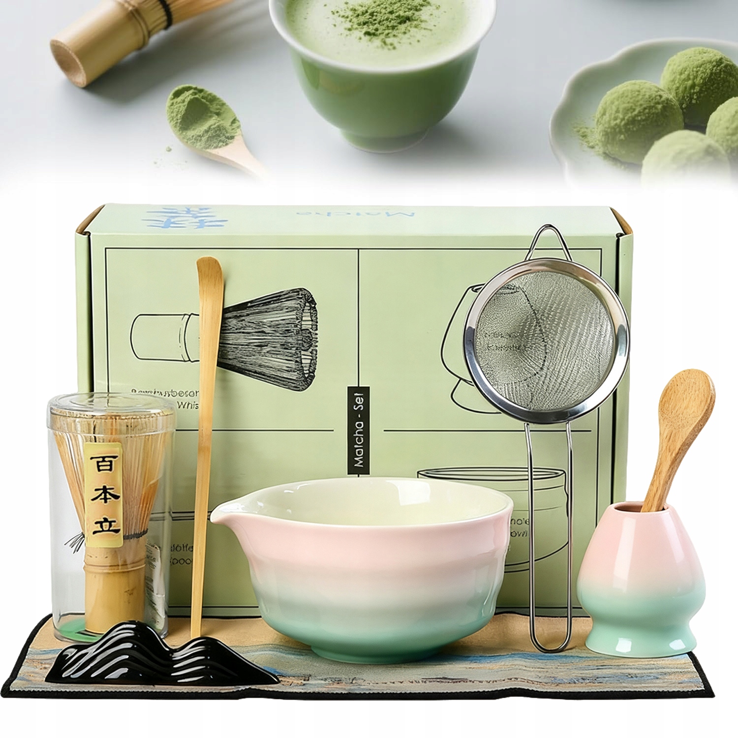 Levně Bambusová Sada Na Výrobu Matchy Šlehací Metla Lžíce Prosévač Matcha 8EL