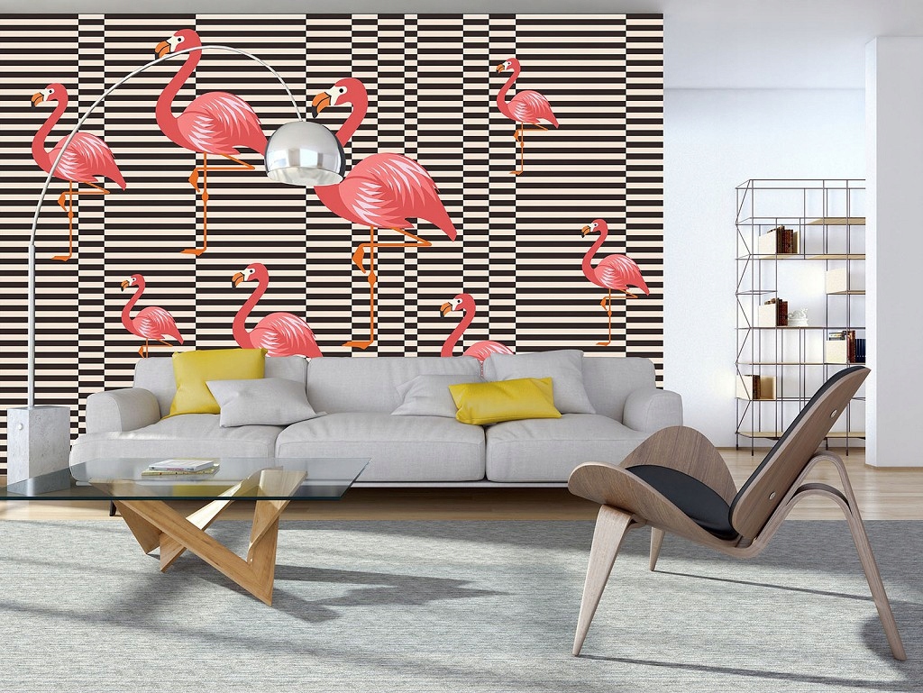 Tapeta Flamingi pruhy geometria exotika moderný dizajn 416x254 lepidlo