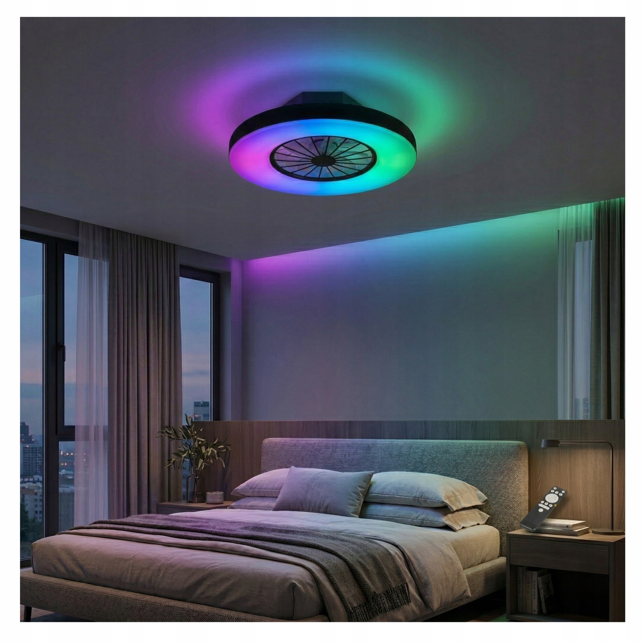 Plafon z wentylatorem LL Viric Cct+rgb wiatrak sufitowa 48W duży 60cm pilot