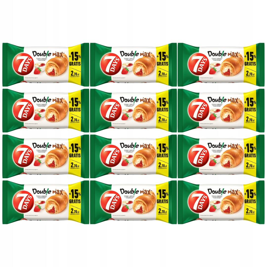 Levně 7 Days Doub!e Max Croissant s vanilkovou a jahodovou příchutí 110 g x 12 ks