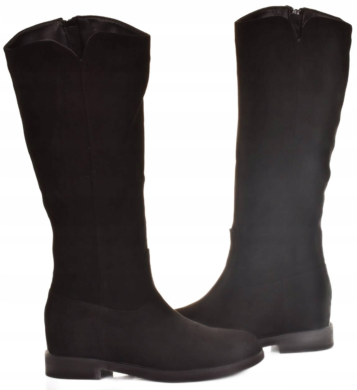 CZARNE BUTY KOZAKI ZAMSZOWE OCIEPLANE ZIMOWE MODNE