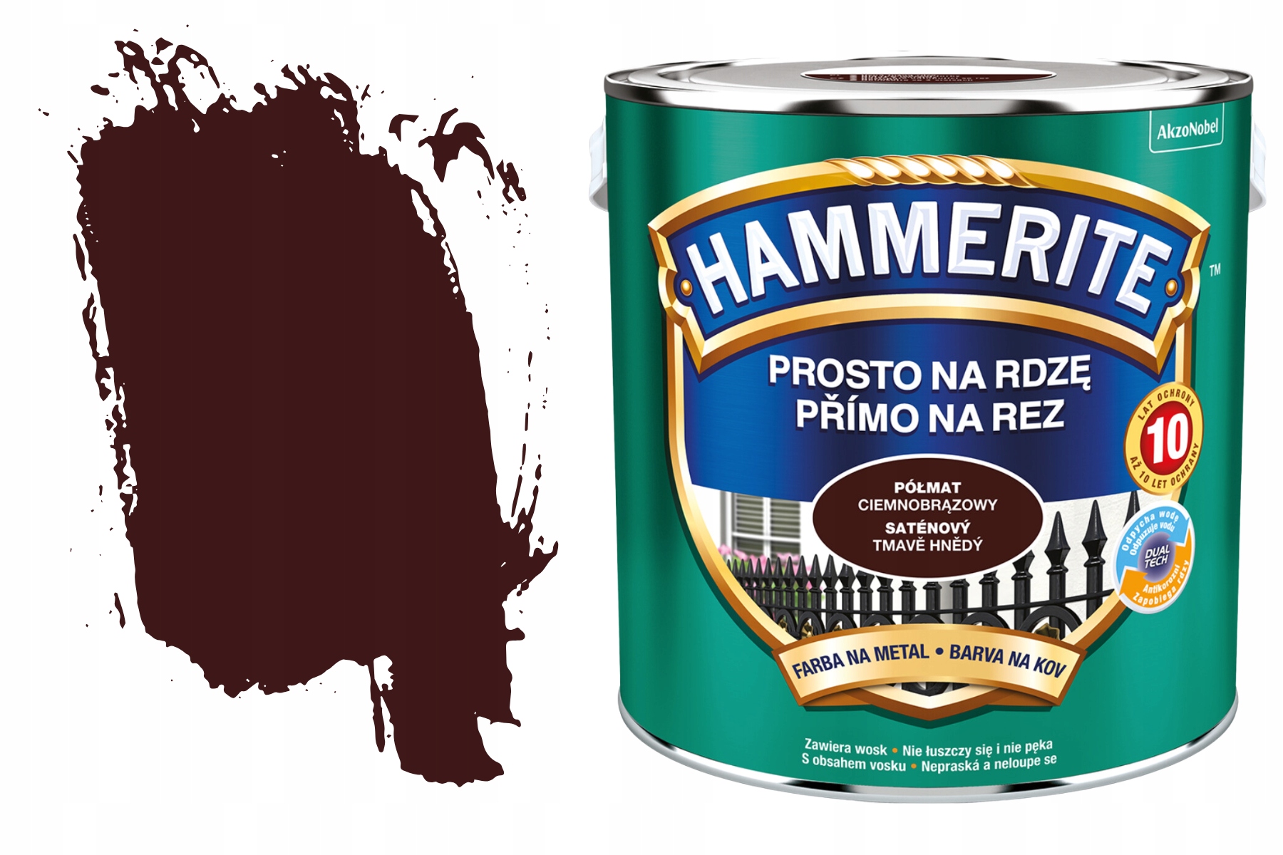 Wydajna Farba do Metalu Drewna Antykorozyjna Na Rdzę Ciemnobrąz Półmat 2,5L