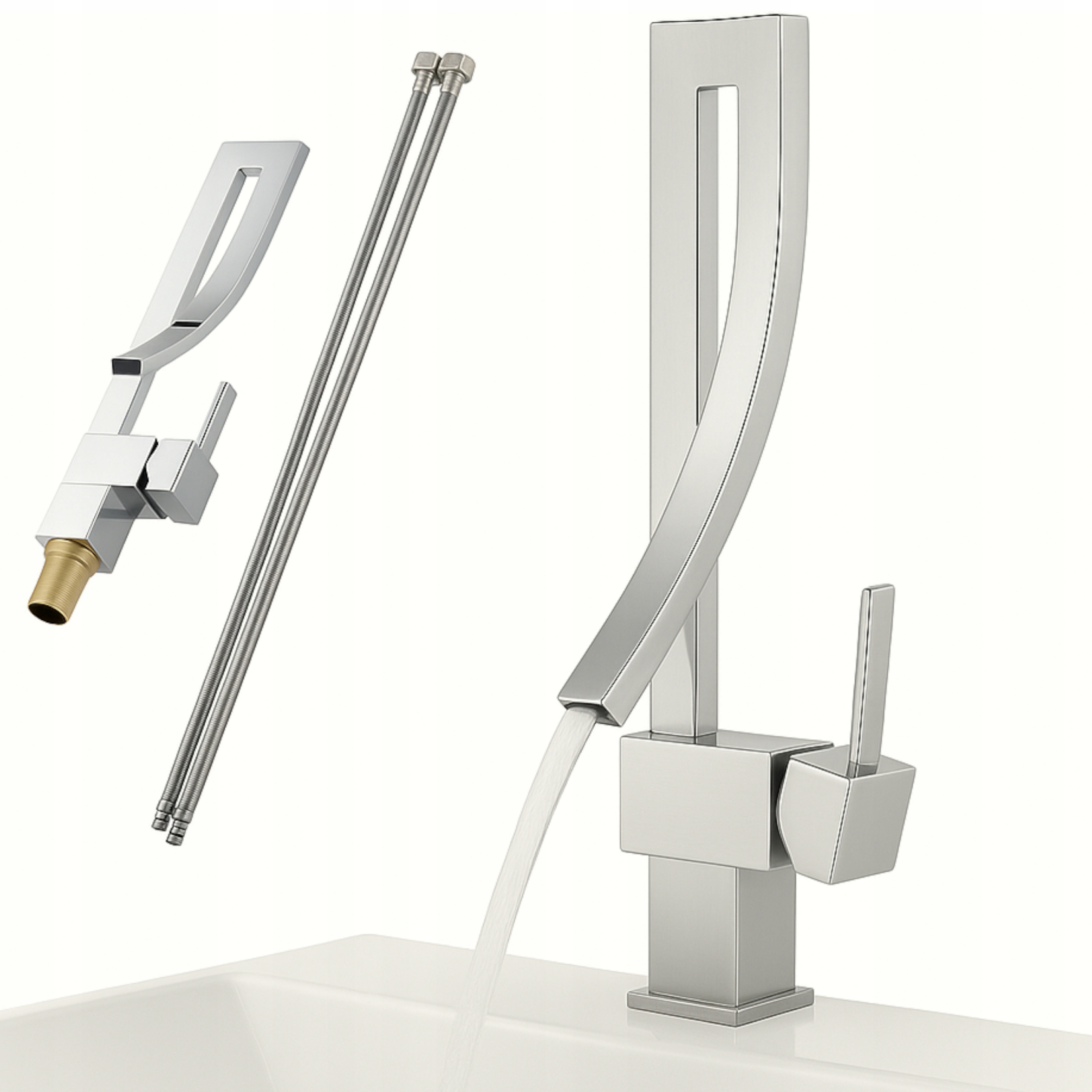 Stojanková umývadlová batéria do kúpeľne strieborná Chrom otočný kohútik na dosku