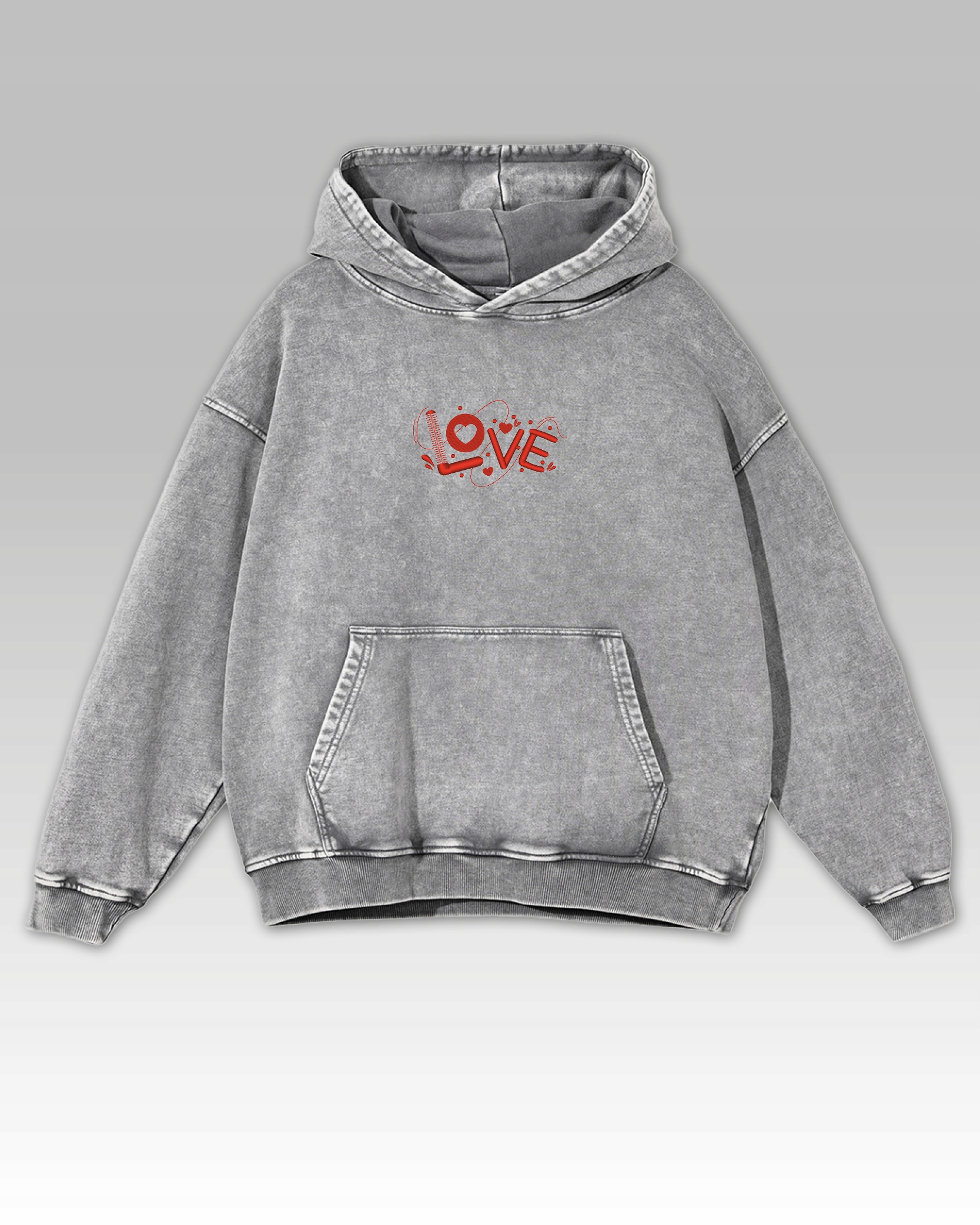 Mikina Love, červená edice, vyšívaný červený Nápis šedá XL