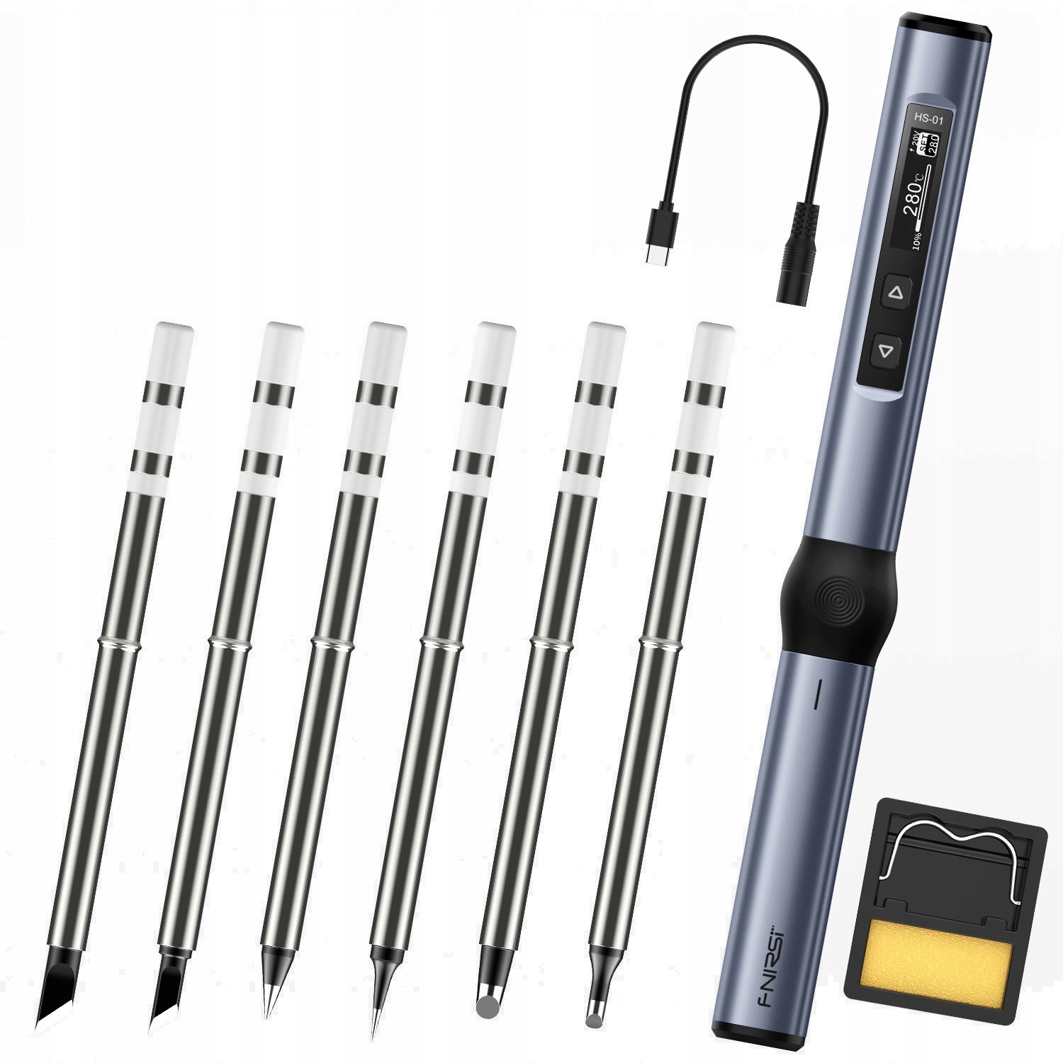 Fnirsi HS-01 Lutownica Cyfrowa Precyzyjna 100W Usb-c 6szt. grotów HS-01