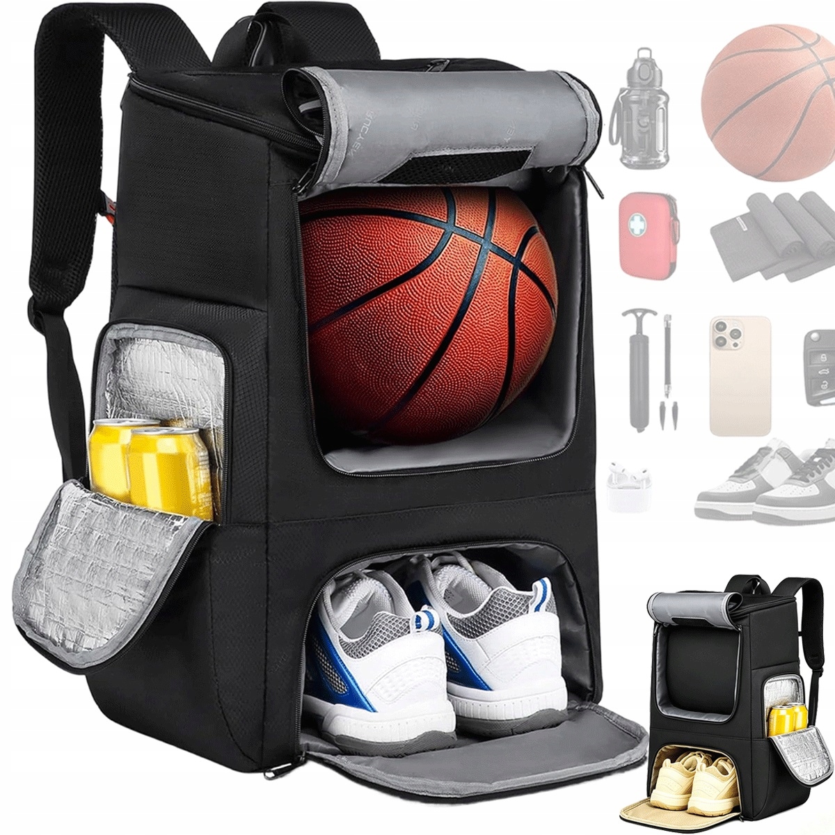 Batoh 45L pro sport a kancelář s mnoha kapsami, voděodolný, černý