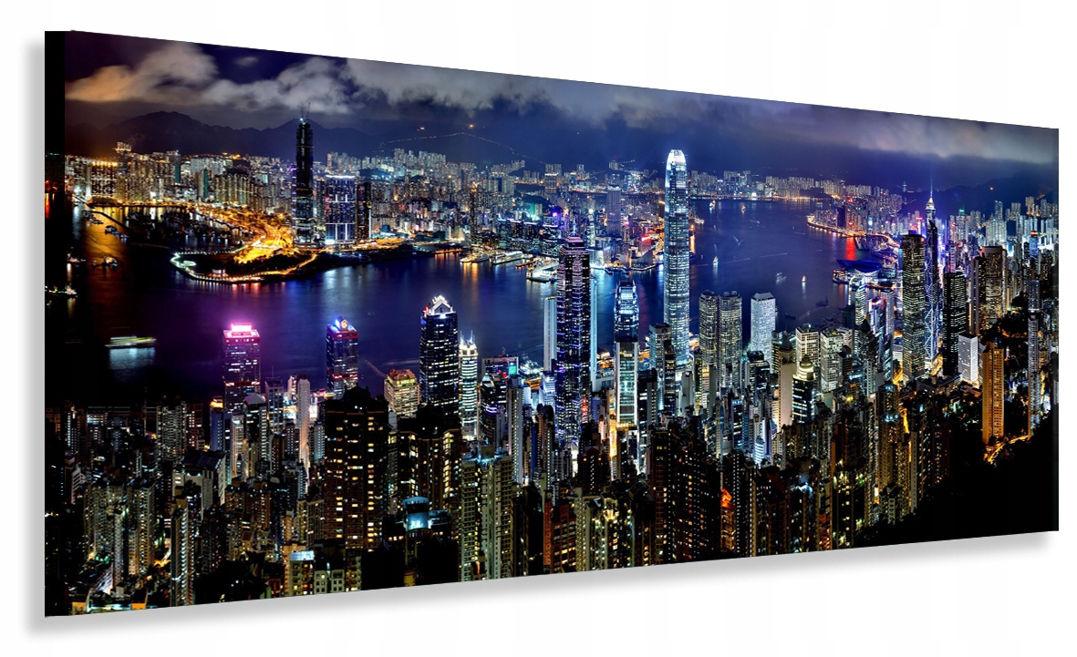 OBRAZ LED 150x60 podświetlany MIASTO NOCĄ HONGKONG