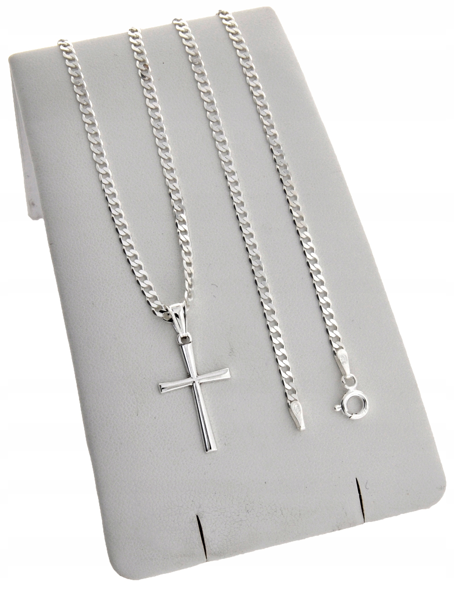 SREBRNY ŁAŃCUSZEK PANCERKA 50cm + KRZYŻYK ZESTAW NA KOMUNIĘ CHRZEST Materiał Srebro