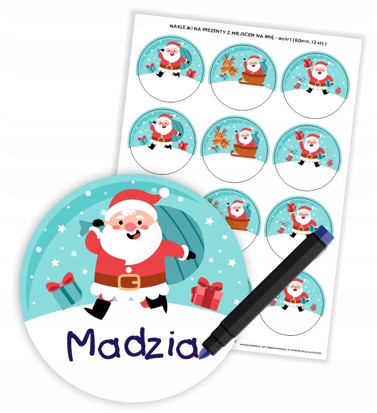 

Naklejki świąteczne z miejscem na imię 60mm 12szt.