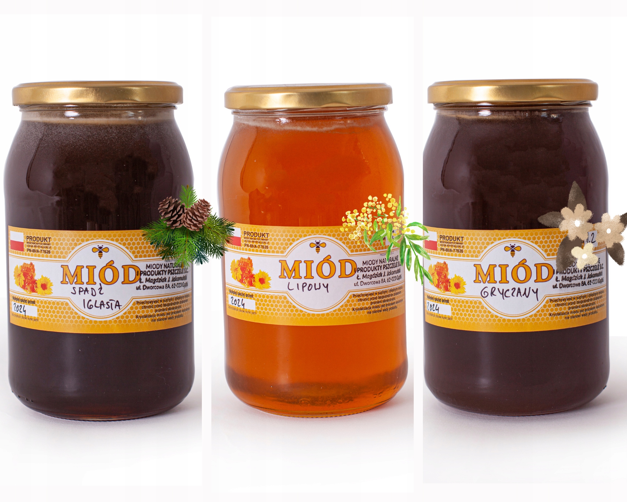 Sada medů Spadź Iglasta, Lipa a Pohanka 3 x 1 kg