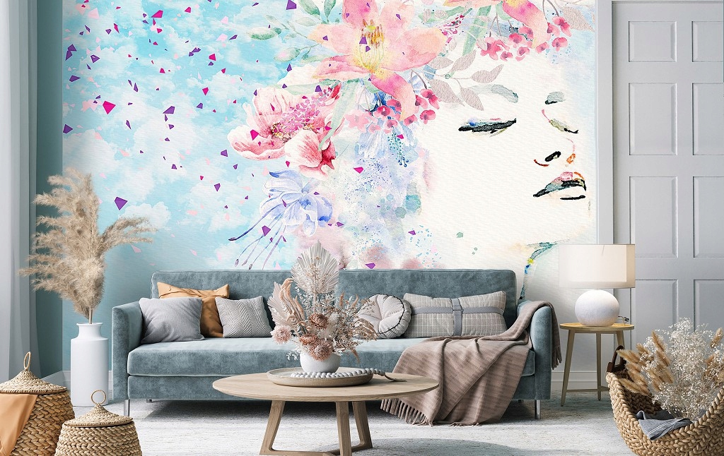 Fototapeta Akvarel Žena Květiny Klid vinylová 254x184 lepidlo