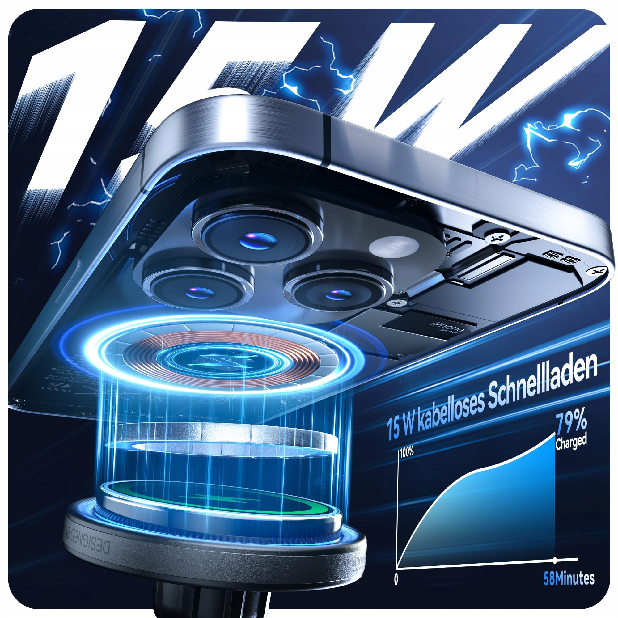 AUCKLY Magnetyczny Uchwyt Qi 15W Dla iPhone 16-12 Szybkie Ładowanie — miniatura 4