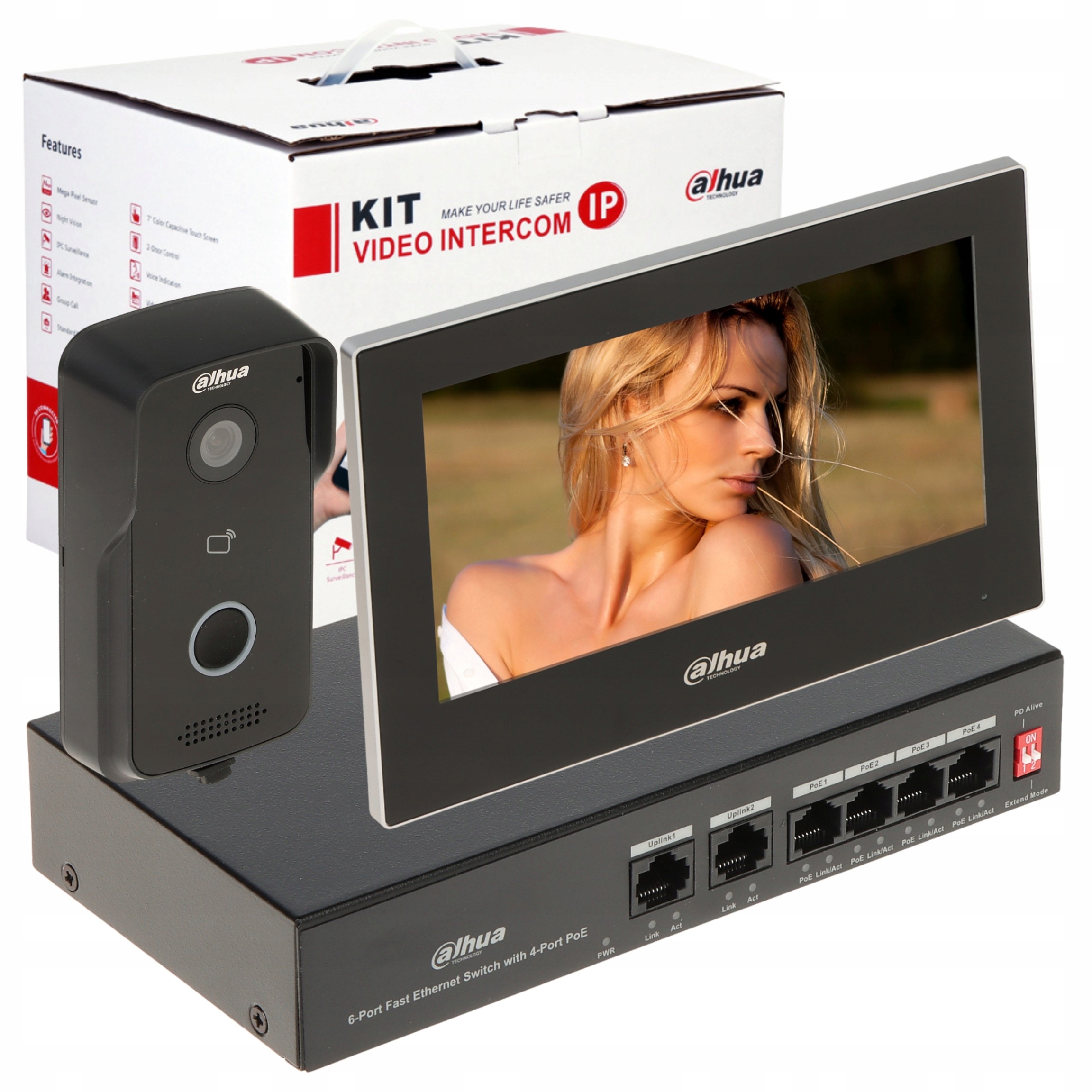 Zestaw wideodomofonowy Ip Dahua KTP03 wideo domofon switch PoE Ir aplikacja