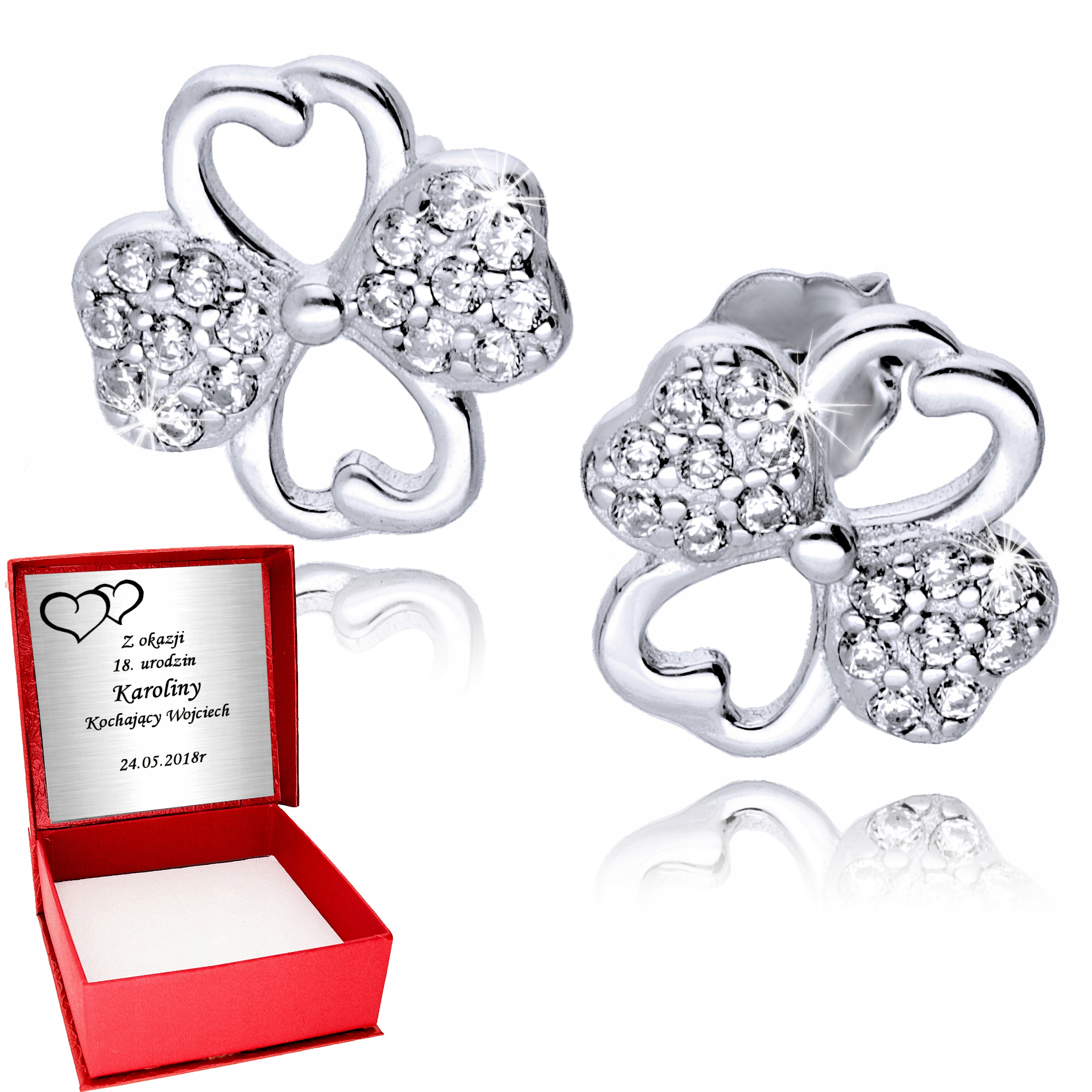 Srebrne Kolczyki 925 Celebrytki Koniczynki srebro