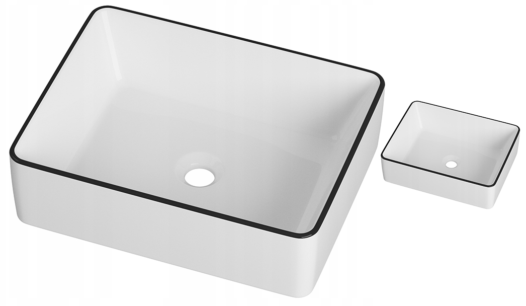 Umývadlová Doska Obdĺžniková Biela Čierna Keramický Okraj Kúpeľňová Liata