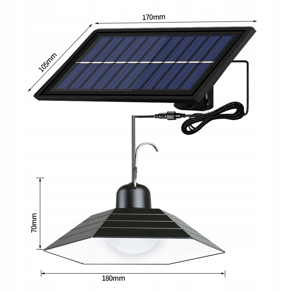 ŻYRANDOL WISZĄCA LAMPA SOLARNA LED OGRODOWA PILOT Długość 180 mm